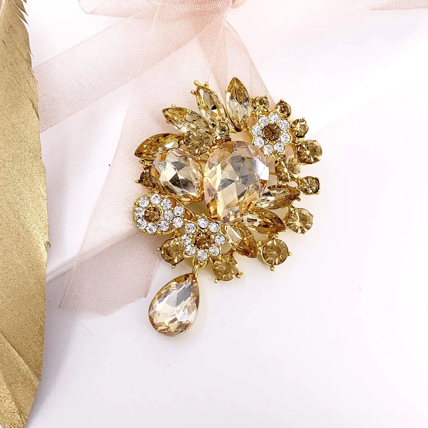 LAXPICOL Vintage Wedding Bridal Big Blue Crystal Rhinestone Tear drop Brooch Pin for Women