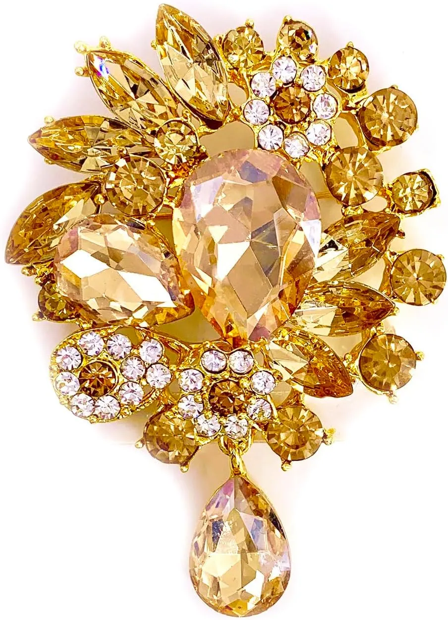 LAXPICOL Vintage Wedding Bridal Big Blue Crystal Rhinestone Tear drop Brooch Pin for Women