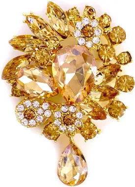 LAXPICOL Vintage Wedding Bridal Big Blue Crystal Rhinestone Tear drop Brooch Pin for Women