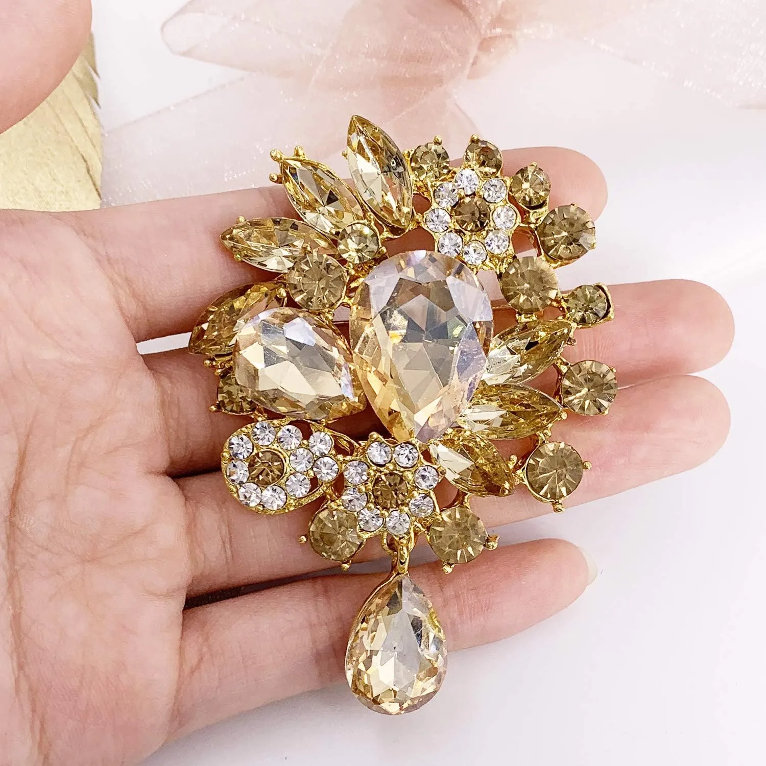 LAXPICOL Vintage Wedding Bridal Big Blue Crystal Rhinestone Tear drop Brooch Pin for Women