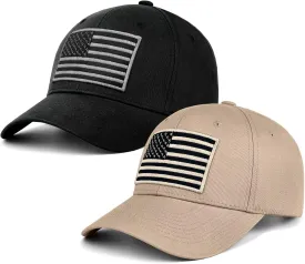LCZTN 2 Pack American Flag Baseball Cap for Men Women,Low Profile USA Plain Dad Hat