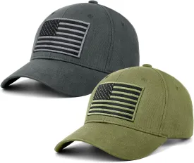 LCZTN 2 Pack American Flag Baseball Cap for Men Women,Low Profile USA Plain Dad Hat