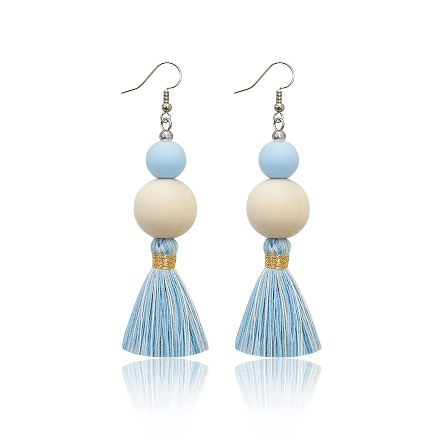 Light Blue Tassel Earrings for Women Dangling Lightweight Cute Earrings Handmade Blue Dangle Earrings for Girls