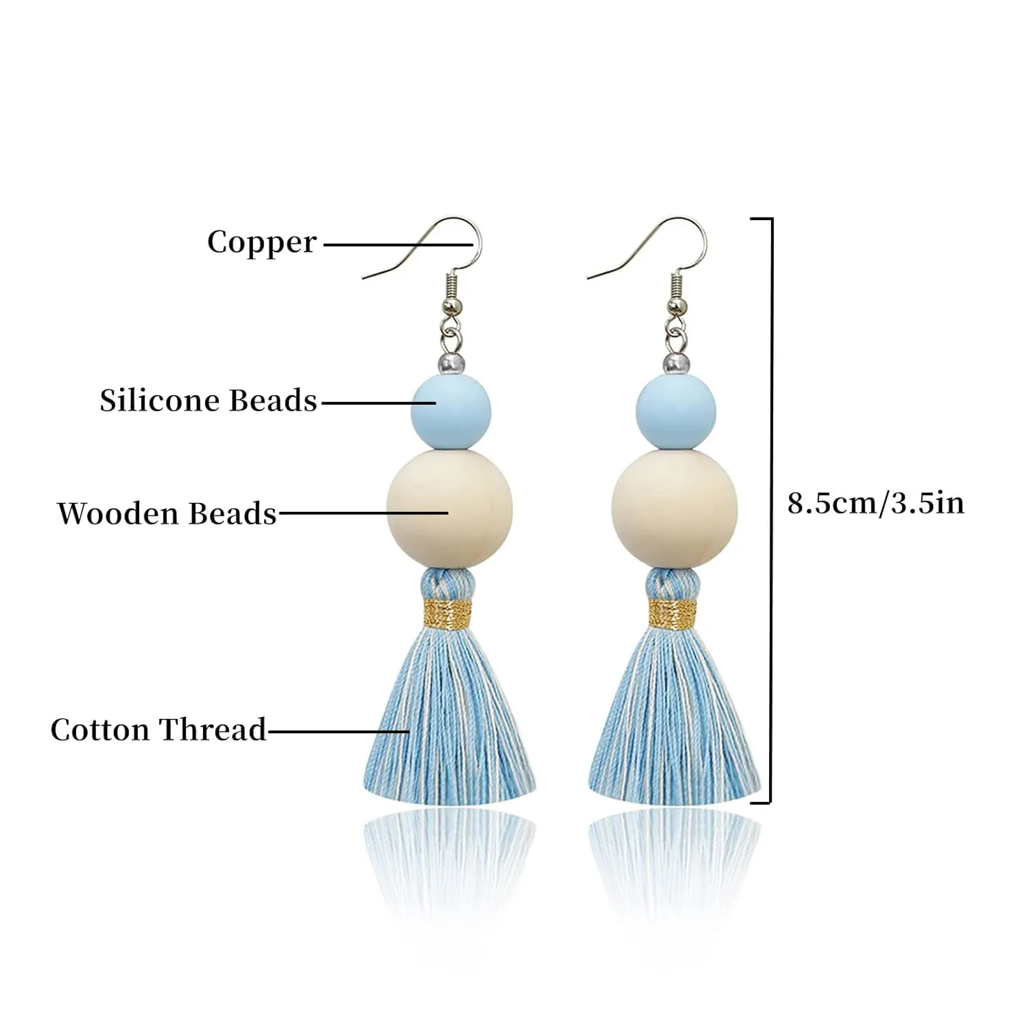Light Blue Tassel Earrings for Women Dangling Lightweight Cute Earrings Handmade Blue Dangle Earrings for Girls