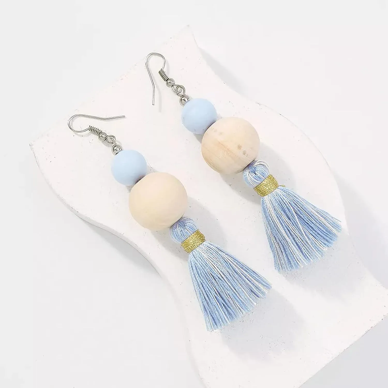Light Blue Tassel Earrings for Women Dangling Lightweight Cute Earrings Handmade Blue Dangle Earrings for Girls
