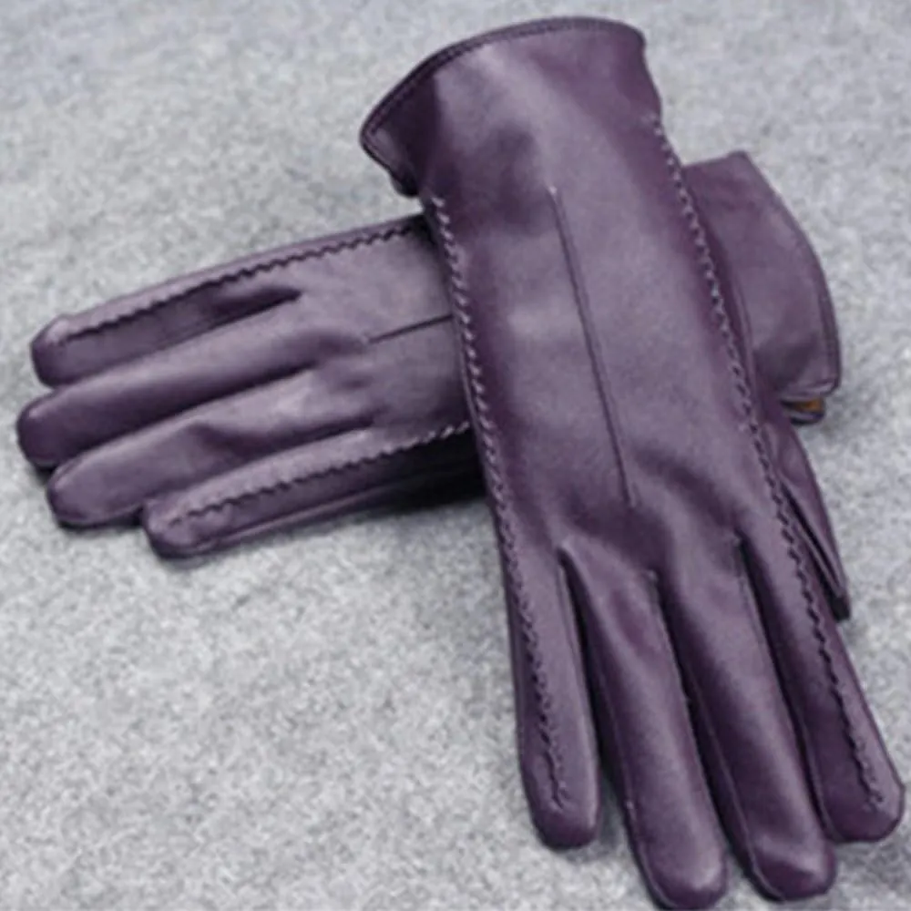 Long Keeper Women's Touchscreen Texting Driving Winter Warm PU Leather Gloves 