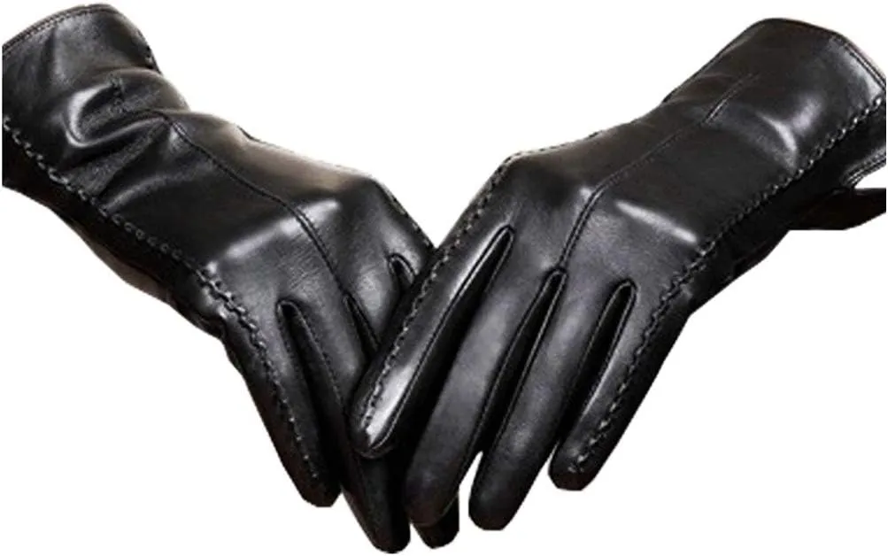 Long Keeper Women's Touchscreen Texting Driving Winter Warm PU Leather Gloves 