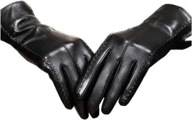 Long Keeper Women's Touchscreen Texting Driving Winter Warm PU Leather Gloves 