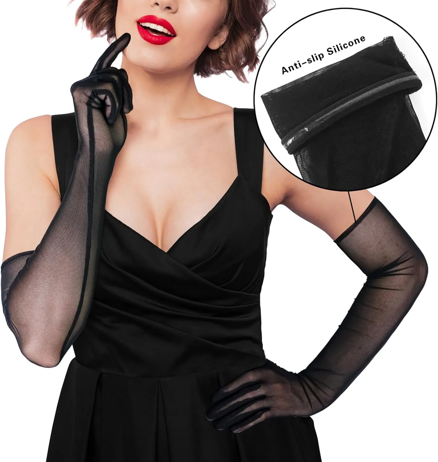 Luwint Non-slip Mesh Sheer Long Gloves for Women Teen Girls Opera Dress Party Costume