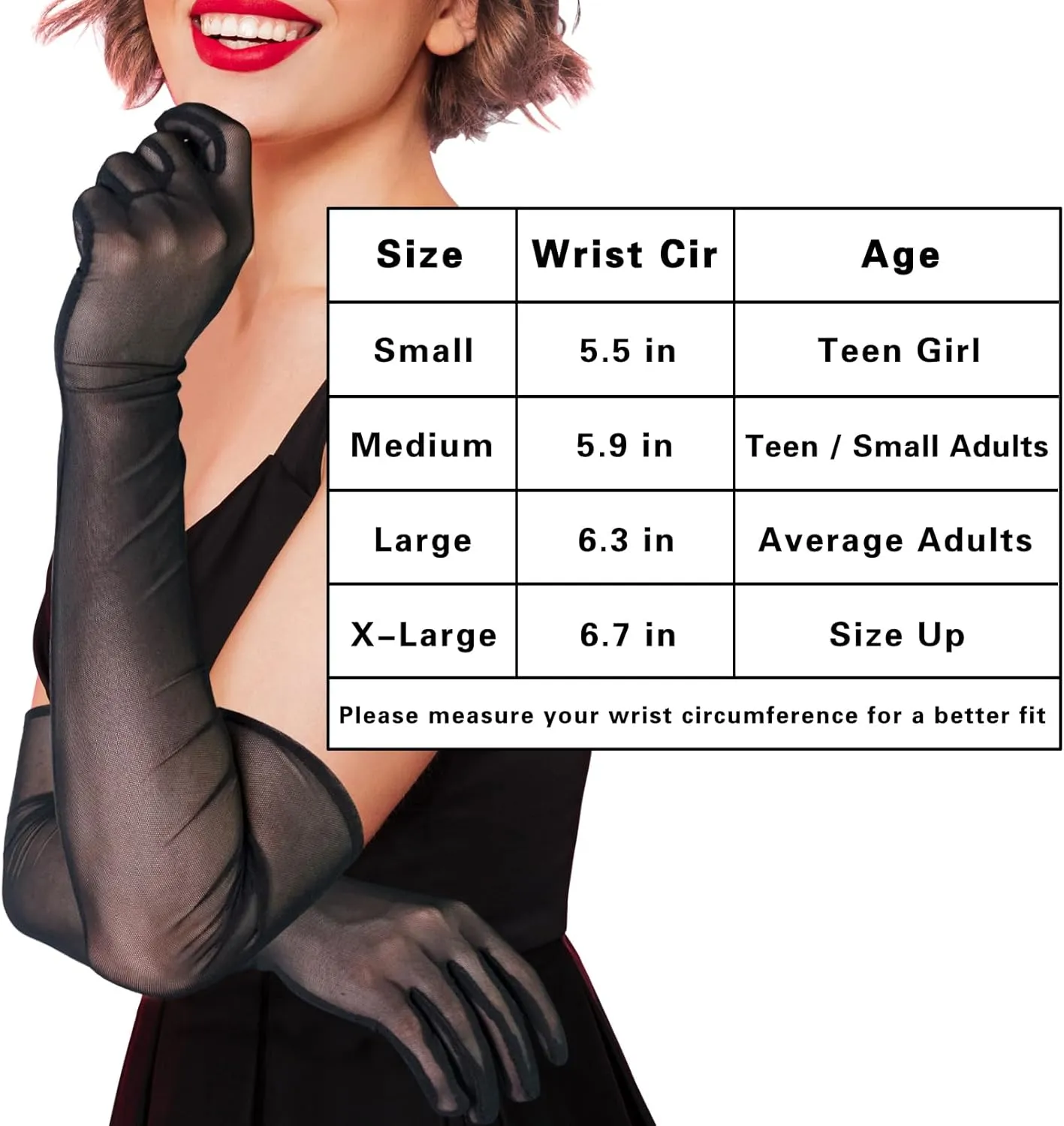 Luwint Non-slip Mesh Sheer Long Gloves for Women Teen Girls Opera Dress Party Costume