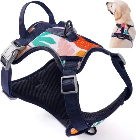 MADDEMCUTE Dog Harness for Large Medium Dogs,Adjustable Breathable Oxford No Pull Pet Harness with Reflective Strip & Handle,Easy Walk Water Resistence Floral Dog Vest with 2 Leash ClipsL
