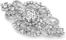 Mariell Vintage Bridal Crystal Brooch Pin, 4" Wide, Antique Silver Wedding Pin, Rhinestone Brooch for Brides and Wedding, Art Deco Fashion Accessory