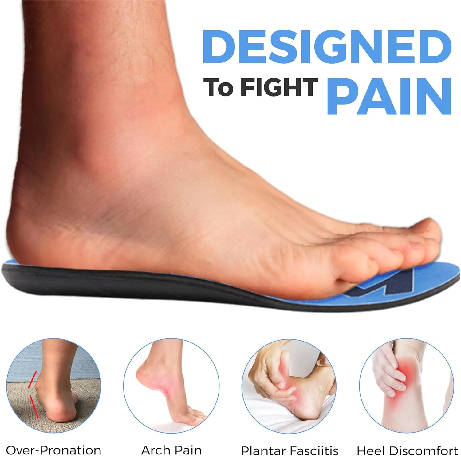 Maximum Support Plantar Fasciitis Insoles  Custom Form-Fitting Insoles Shoe Inserts for Plantar Fasciitis Women and Men  Shock Absorption - Flat Feet Inserts for All Day Walking & Standing