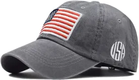 Men's American-Flag Baseball-Cap Embroidery - Washed Adjustable USA Dad Hat for Women