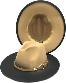 Men's Classic Wide Brim Fedora Hat for Men Women Gradient Color Panama Jazz Hats with Belt