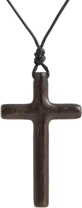 Men's Wooden Cross Necklaces Real Handcrafted Ebony Wood Cross Pendants With Leather Necklaces Men's Black Cross Necklaces Christian Baptism Crucifix Pendant for Men