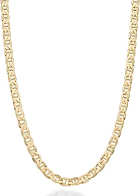 Miabella Solid 18K Gold Over Sterling Silver Italian 3mm, 4mm, 6mm Diamond-Cut Flat Mariner Link Chain Necklace for Men Women, 925 Italy