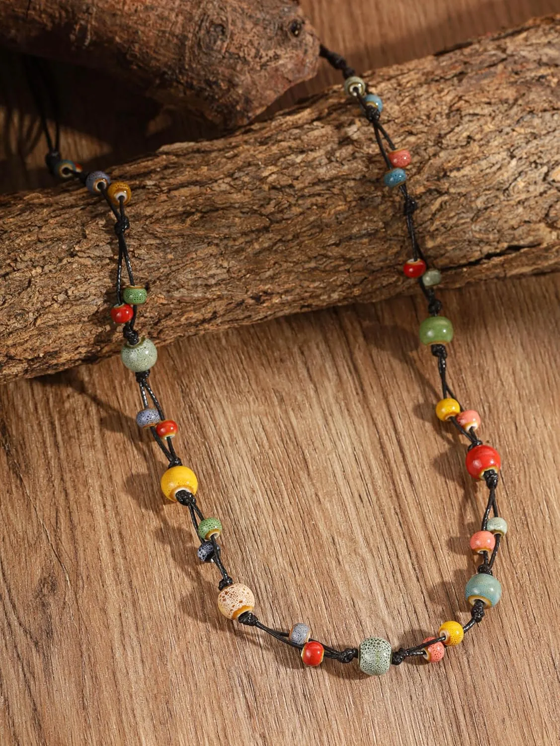 MINACHI Hippie Bohemian Colorful Ceramic Bead Long Strand Necklace, Boho Hippie Beach Summer Statement Jewelry Gift for Women