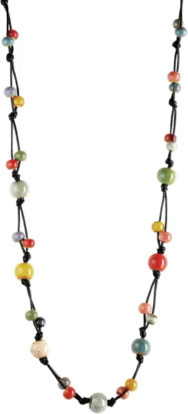 MINACHI Hippie Bohemian Colorful Ceramic Bead Long Strand Necklace, Boho Hippie Beach Summer Statement Jewelry Gift for Women