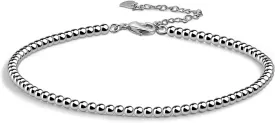 Minimalism Solid 925 Sterling Silver Ankle Women Beaded Anklet Foot Chain Adjustable Size 8.7-10.7 in Beach Barefoot Jewelry Gifts