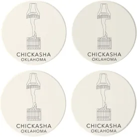 Modern Minimalist Oklahoma Chickasha Leg Lamp, Joyride Home Decor, 4 Ceramic Coasters, 4-inch Circle Drink Coasters, Set of 4, Non-Slip Cork Back, Protects Surfaces, Express Your Style.