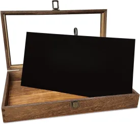 MOOCA Glass Top Wooden Jewelry Display Case with Removable Black Luxurious Velvet Jewelry Display Pad, Deeper 2.75-Inch Design for Taller Collectibles, Brown Color