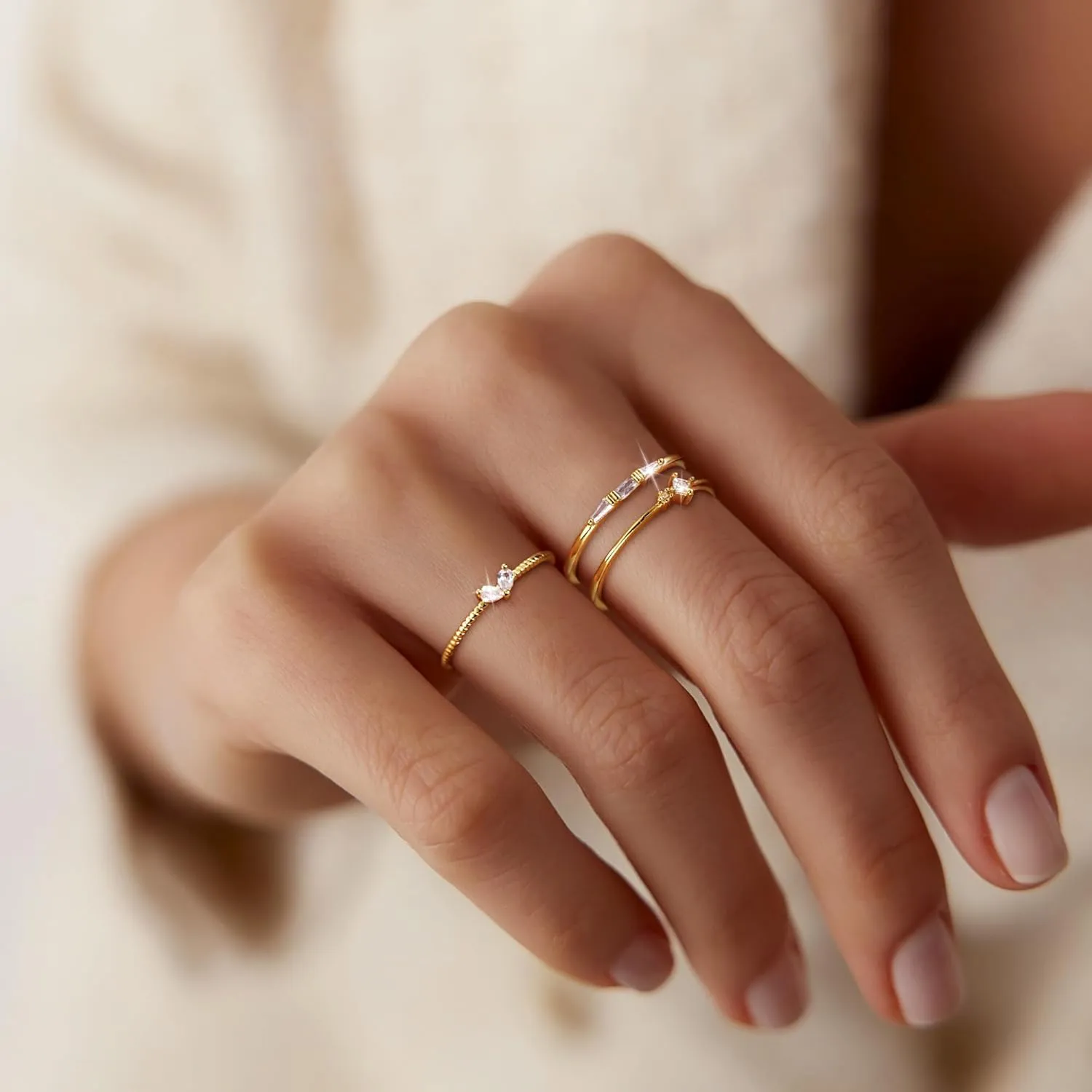 Moodear Non Tarnish 3PCS Thumb Rings Set - Dainty Thin 14K Gold Plated Stackable Cubic Zirconia Ring Sets for Women Trendy Jewelry Size 5-10
