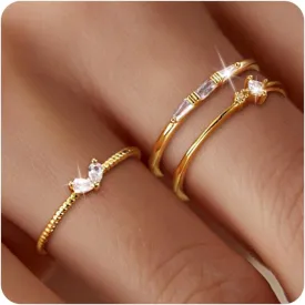 Moodear Non Tarnish 3PCS Thumb Rings Set - Dainty Thin 14K Gold Plated Stackable Cubic Zirconia Ring Sets for Women Trendy Jewelry Size 5-10