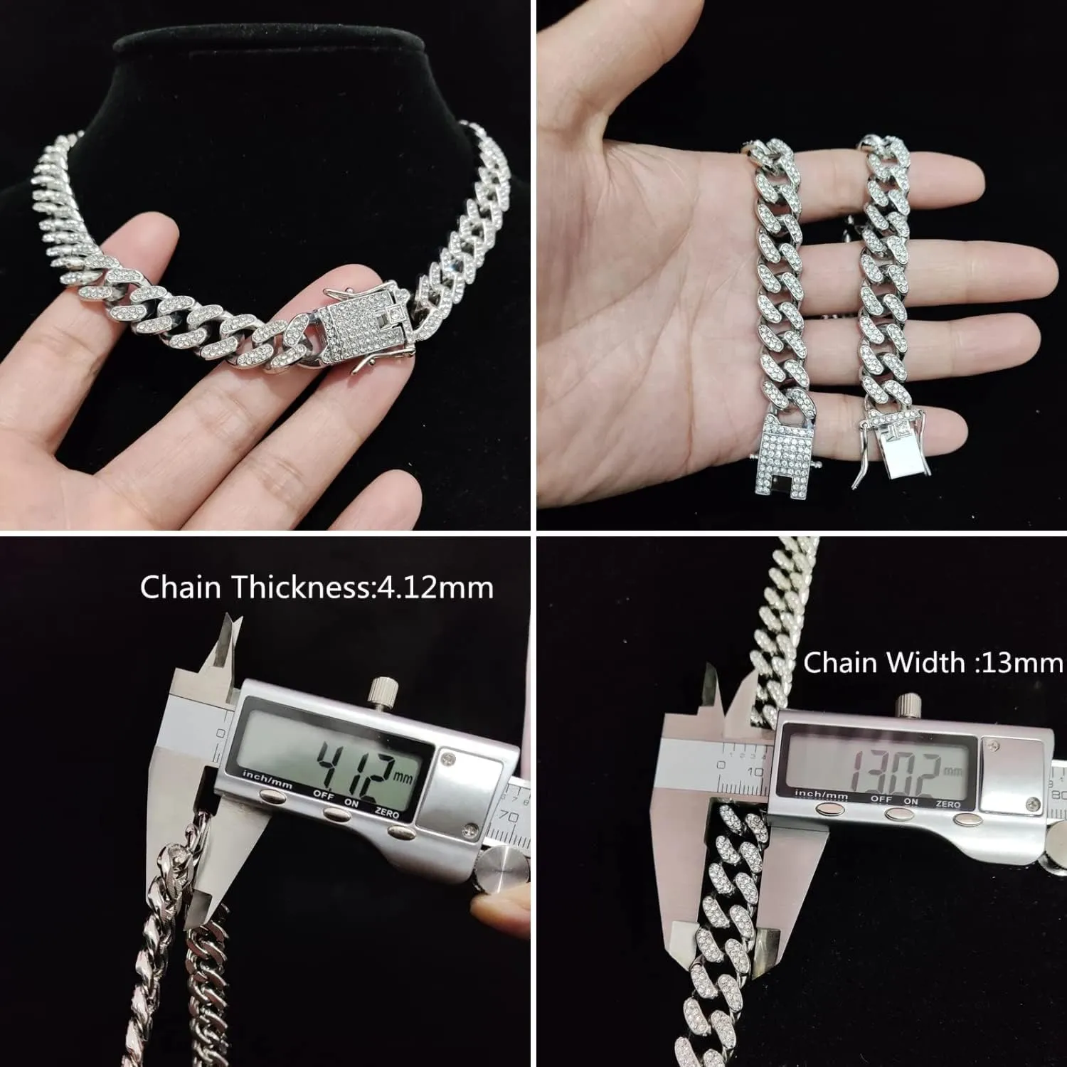 N-Made Beautiful Hip Hop Trust No One Pendant Necklace - Iced Out Pendant, Cuban Chain Width 13mm