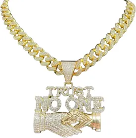 N-Made Beautiful Hip Hop Trust No One Pendant Necklace - Iced Out Pendant, Cuban Chain Width 13mm