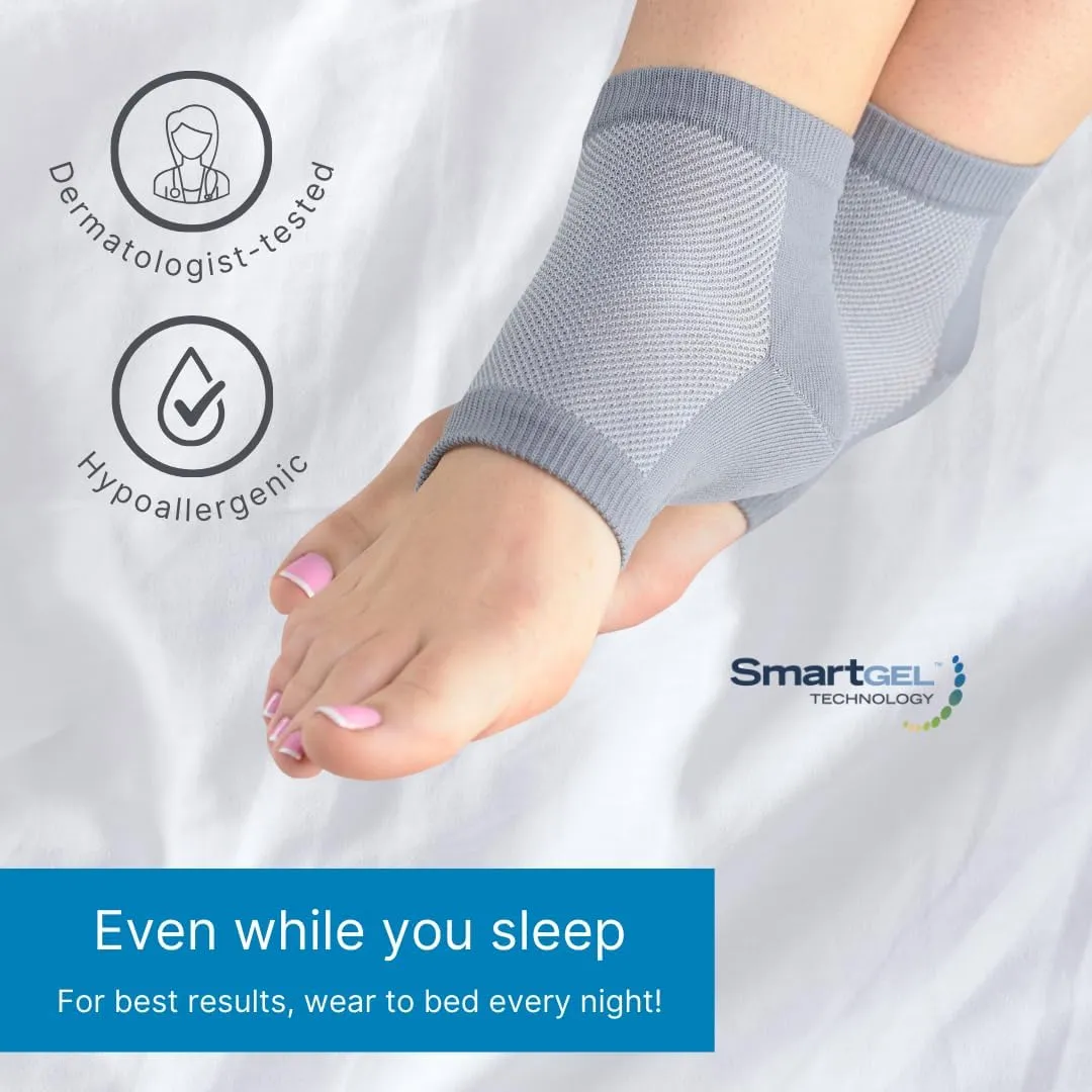 NatraCure Vented Moisturizing Gel Heel Sleeves & Socks for Cracked Feet with Aloe & Shea - Foot Softening Socks for Dry, Cracked Feet & Rough Heel Pain Relief - Gray, L