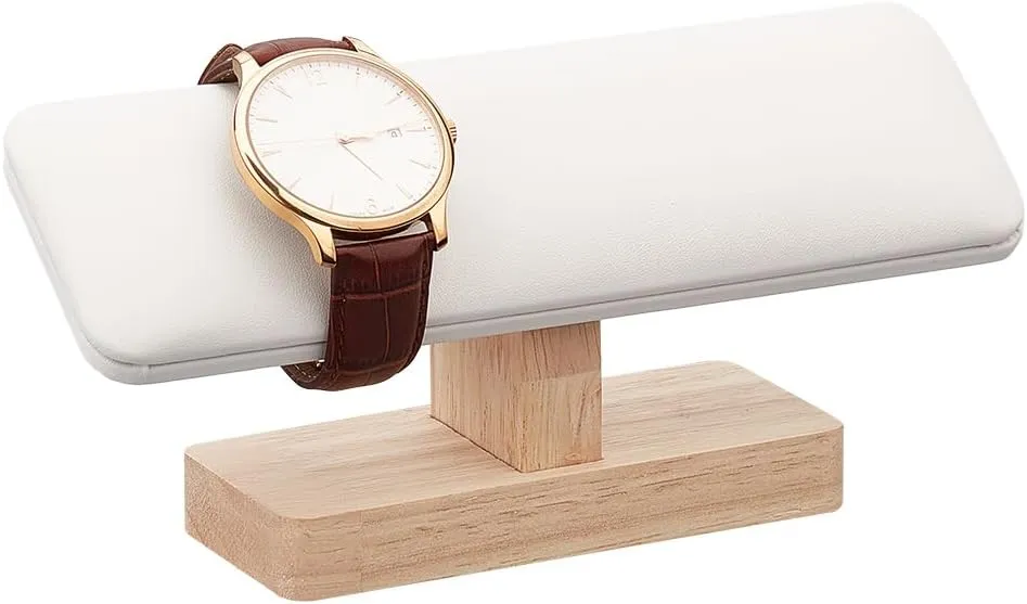 NBEADS Wooden Watch Display Stand, T-Bar Bracelet Holder PU Leather Jewelry Organizer Holder Removable Bangle Anklet Tower Rack for Home Use, Retail Display Selling, White, 7.6??1.97??3.39 Inch