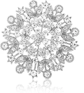 NIIIYTYB Silver Brooches for Women Diamond Crystal Flower Leaf Brooch Pin Large Elegant Bridal Corsage for Dress Wedding Accessories Sparkling Crystal Brooches Stylish Pins for Special Occasions