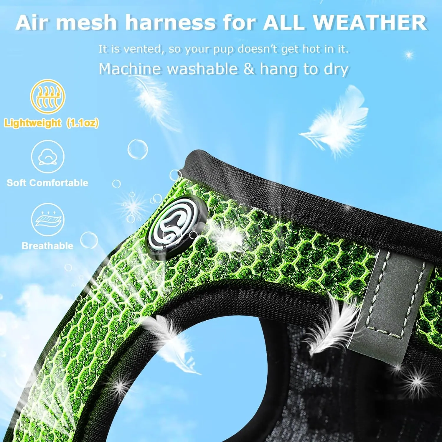 No Pull Small Dog Harness for Under 22 lbs Dogs, Step in Air Mesh Puppy Reflective Lightweight Dogs Cats Vest (Green