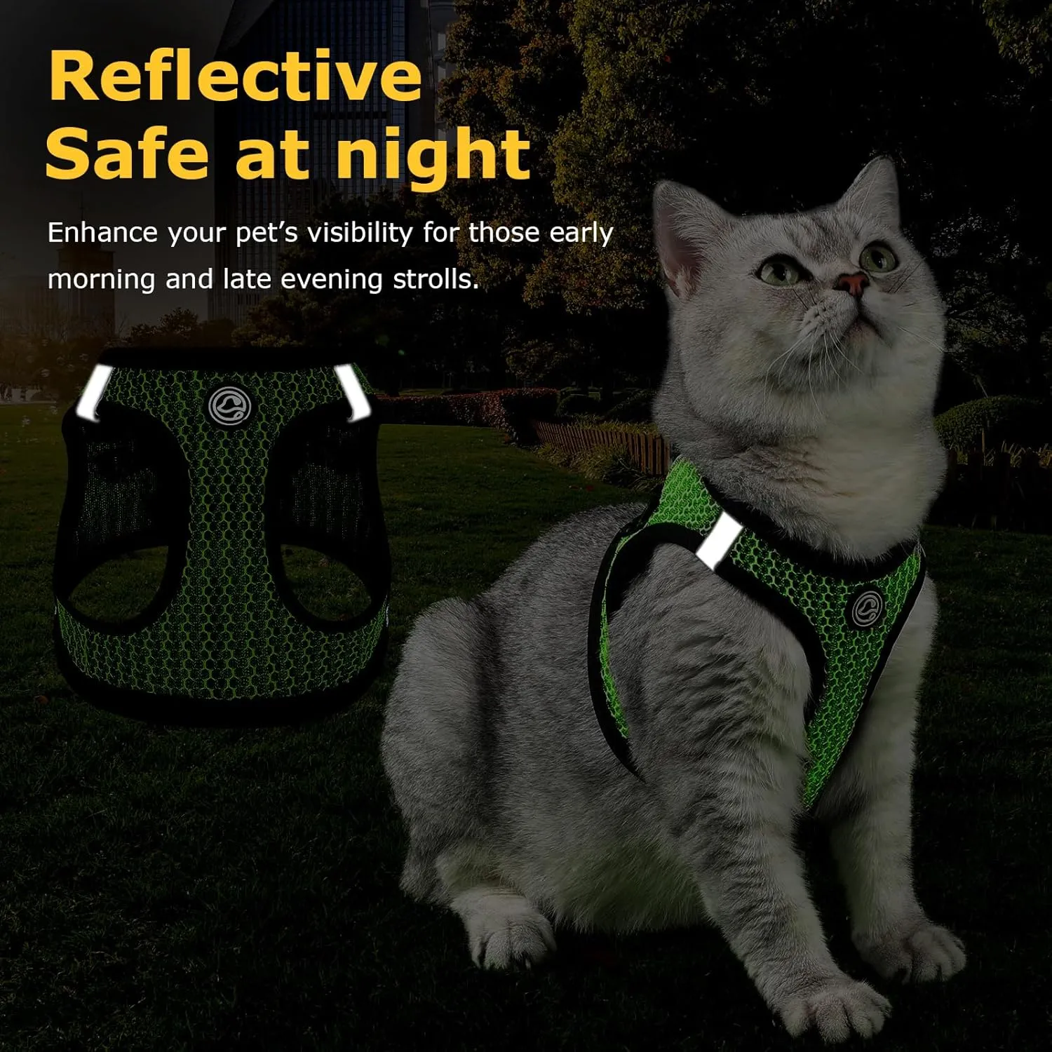 No Pull Small Dog Harness for Under 22 lbs Dogs, Step in Air Mesh Puppy Reflective Lightweight Dogs Cats Vest (Green