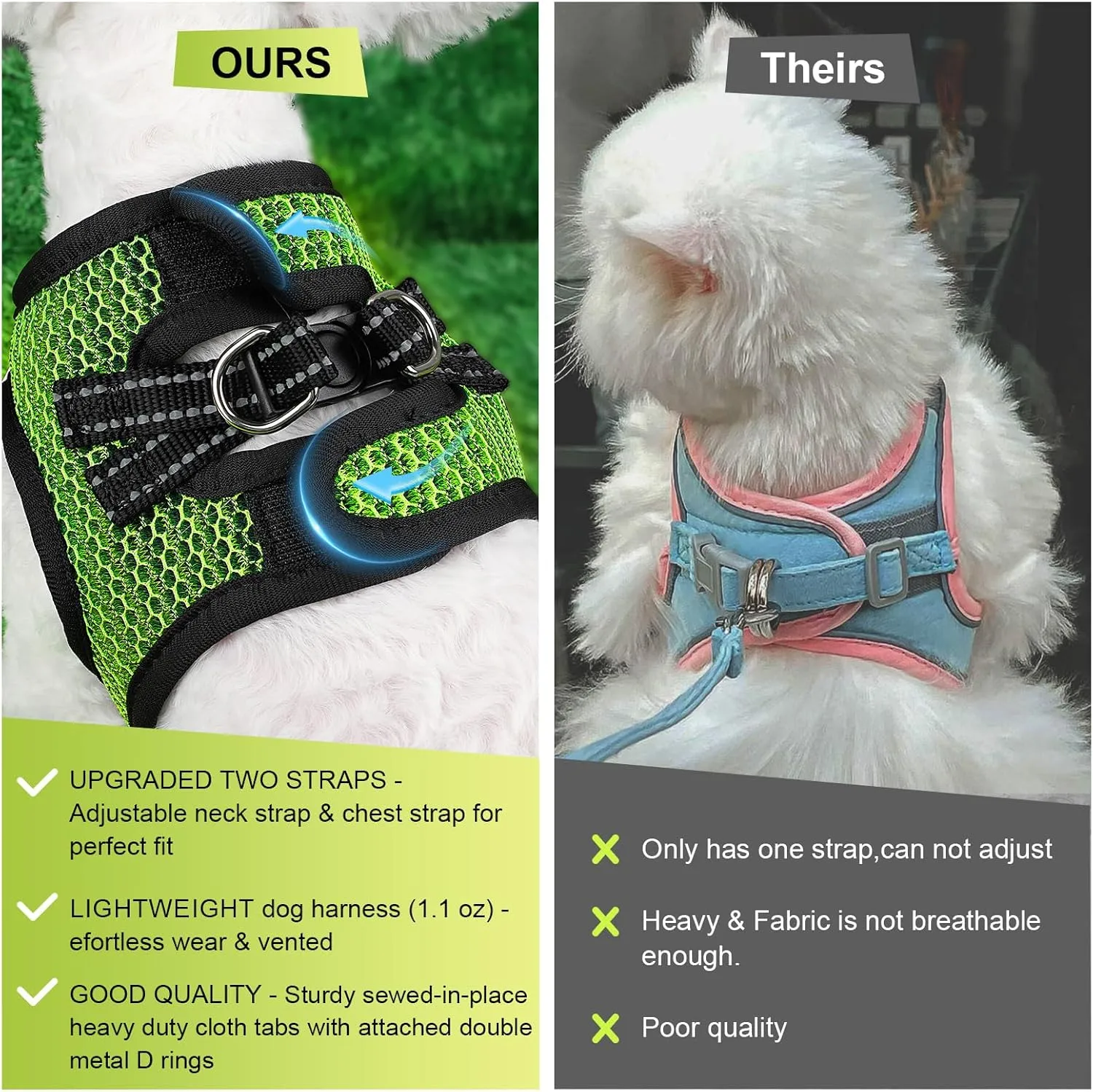 No Pull Small Dog Harness for Under 22 lbs Dogs, Step in Air Mesh Puppy Reflective Lightweight Dogs Cats Vest (Green