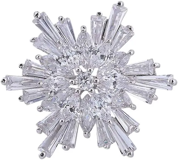 OKA Clear Austrian Crystal Winter Snowflake Brooch Pin, Elegant White Crystal Brooch Pins for Women