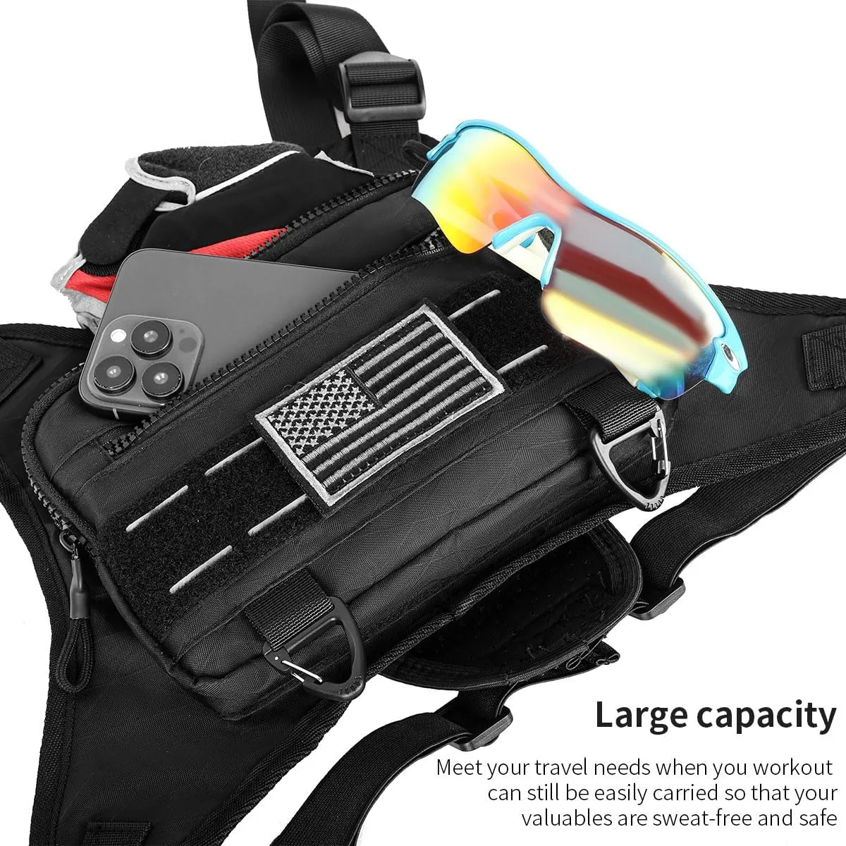 Outdoor Sports Chest Bag for Men and Women, Tactical Vest For Running, Hiking, Cycling, EDC Travel Chest Pack Rig, Water Resistant Lightweight Front Running Vest Bag With Extra Storage