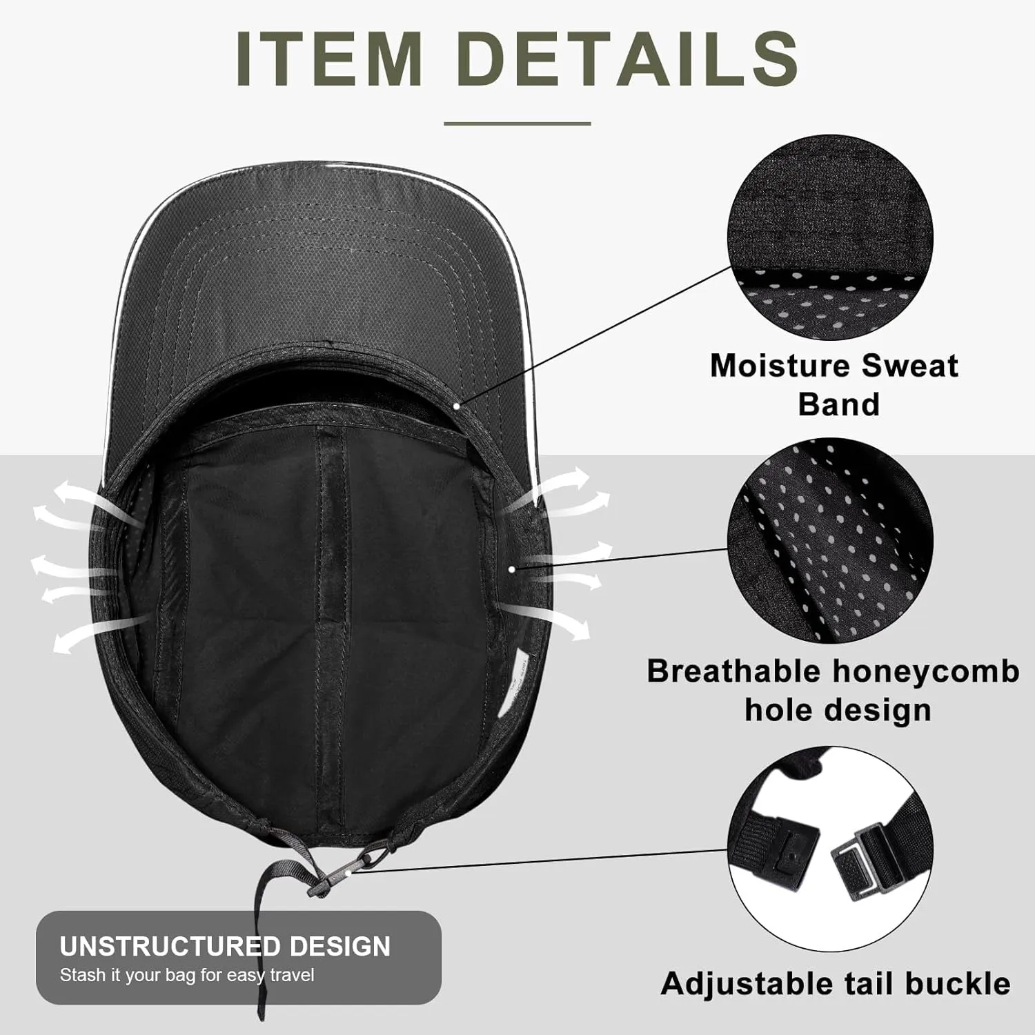 Oversize XXL Mens Quick Dry Baseball Cap Cooling Breathable Mesh Sports Cap Lightweight Snapback Hat for Big Head