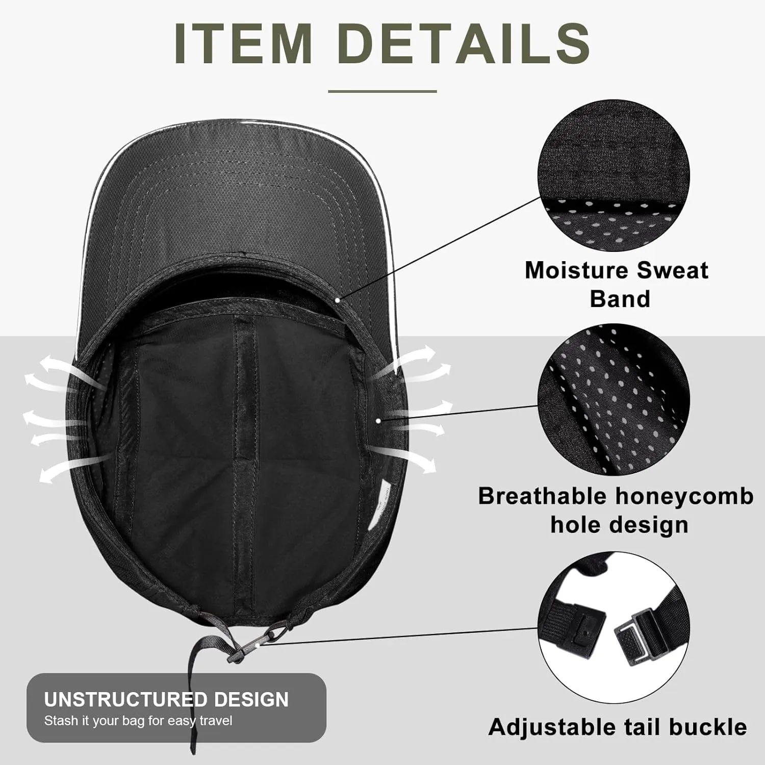 Oversize XXL Mens Quick Dry Baseball Cap Cooling Breathable Mesh Sports Cap Lightweight Snapback Hat for Big Head
