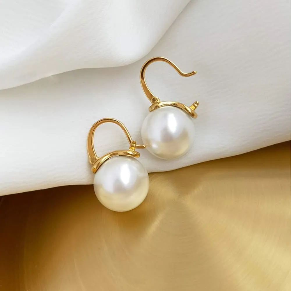 OwMell Elegant 925 Sterling Silver Pearl Drop Earrings Dangle Stud Gold Plated Earrings for Women Large Size 12mm