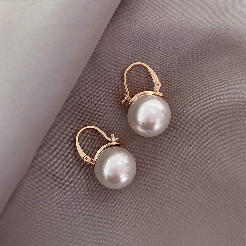 OwMell Elegant 925 Sterling Silver Pearl Drop Earrings Dangle Stud Gold Plated Earrings for Women Large Size 12mm