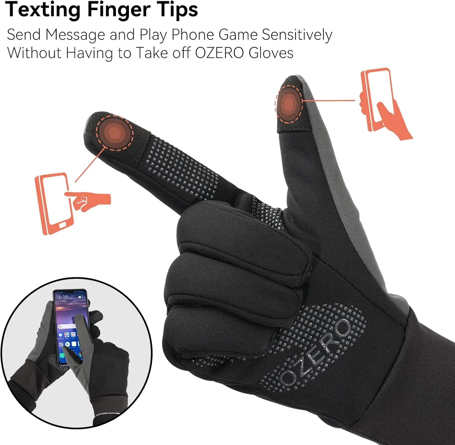 OZERO Winter Gloves for Women - Touchscreen Anti-Slip Palm Windproof Thermal Cycling Glove for Texting Hiking Driving Running