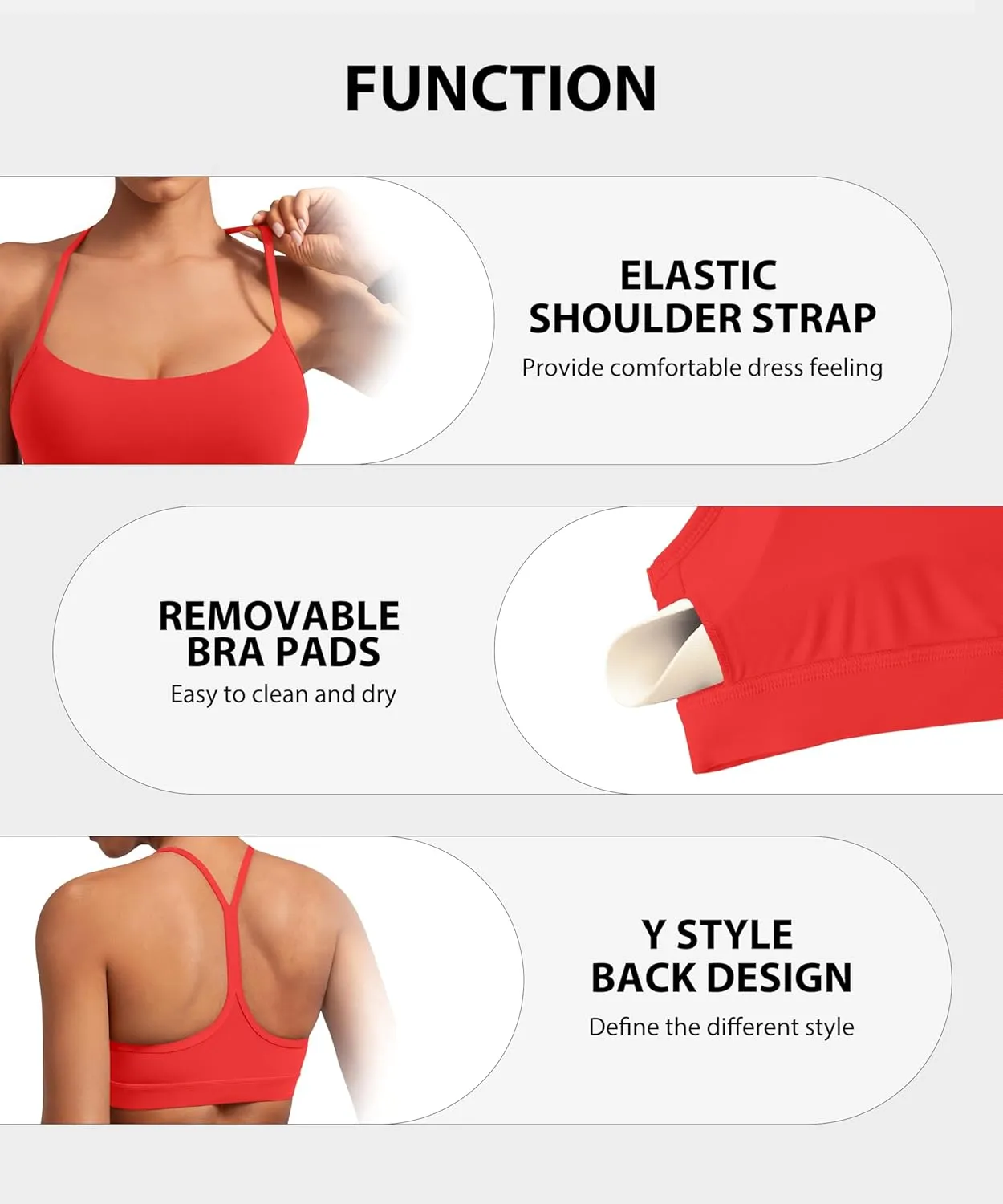 Padded Y-Back Sports Bra for Women - Racerback Low Impact Spaghetti Strap for Yoga Workout Top