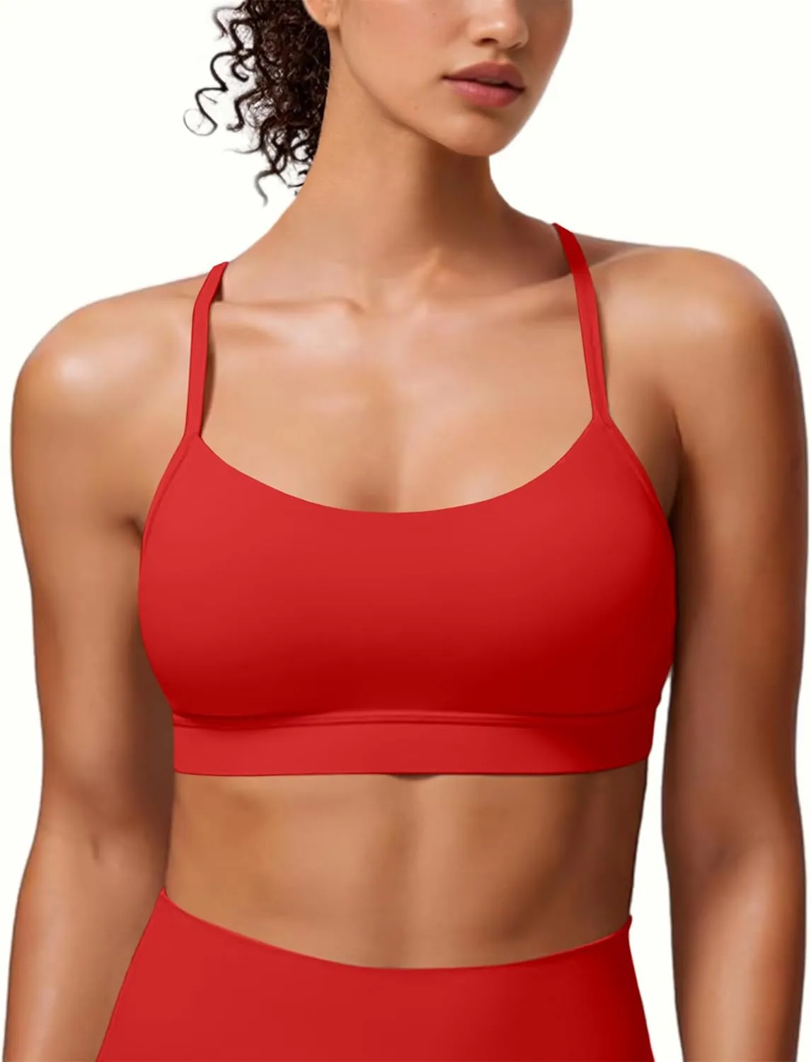 Padded Y-Back Sports Bra for Women - Racerback Low Impact Spaghetti Strap for Yoga Workout Top