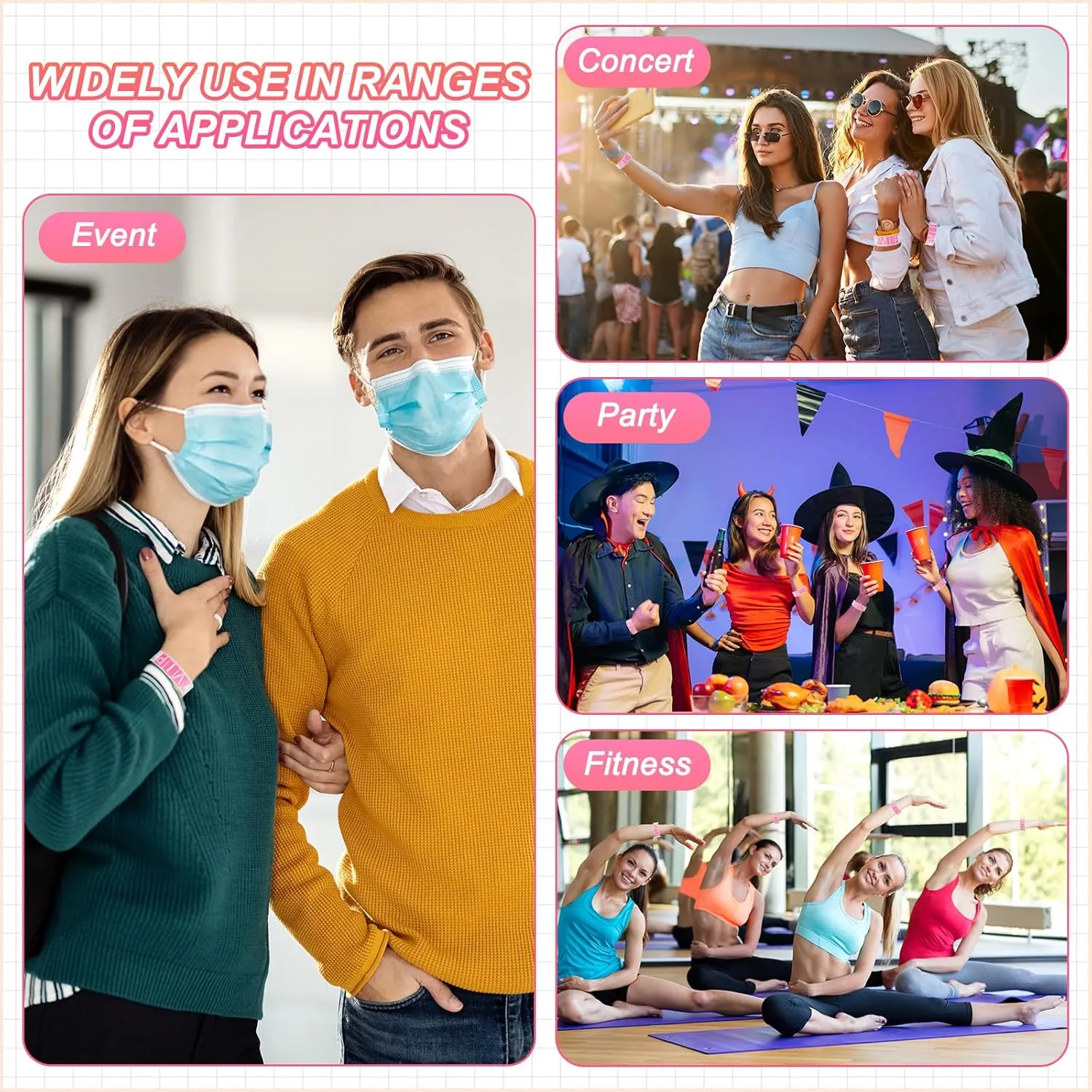 PATIKIL VIP Paper Wristbands for Events, 600 Pack Neon Party Wrist Bands, Colored Waterproof Concert Identification Wristbands Hand Bands for Bar Entrance Admission Fluorescent Pink