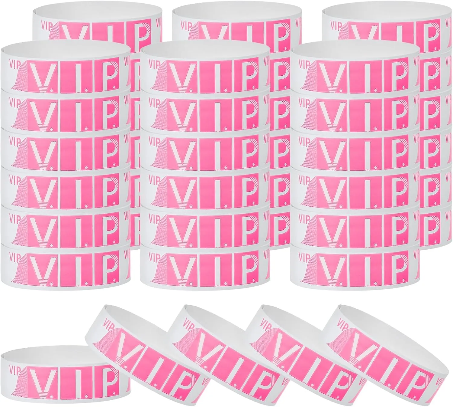 PATIKIL VIP Paper Wristbands for Events, 600 Pack Neon Party Wrist Bands, Colored Waterproof Concert Identification Wristbands Hand Bands for Bar Entrance Admission Fluorescent Pink