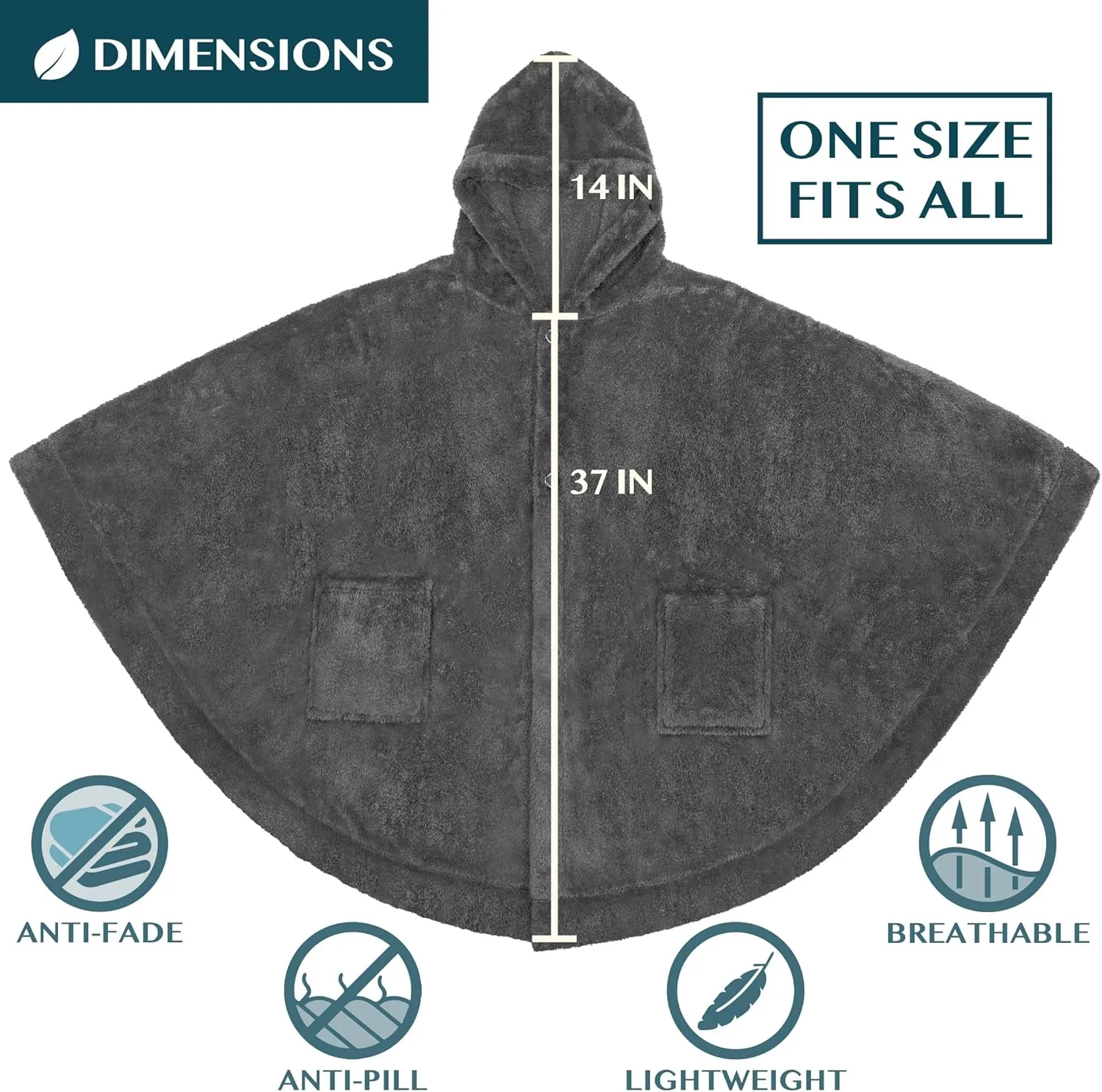 PAVILIA Angel Wrap Hooded Blanket Poncho, Wearable Blanket Throw Wrap Poncho for Women Adult, Cozy Fluffy Sherpa Fleece Shawl Cape with Hood pockets, Warm Gift for Mom Wife, Dark Gray