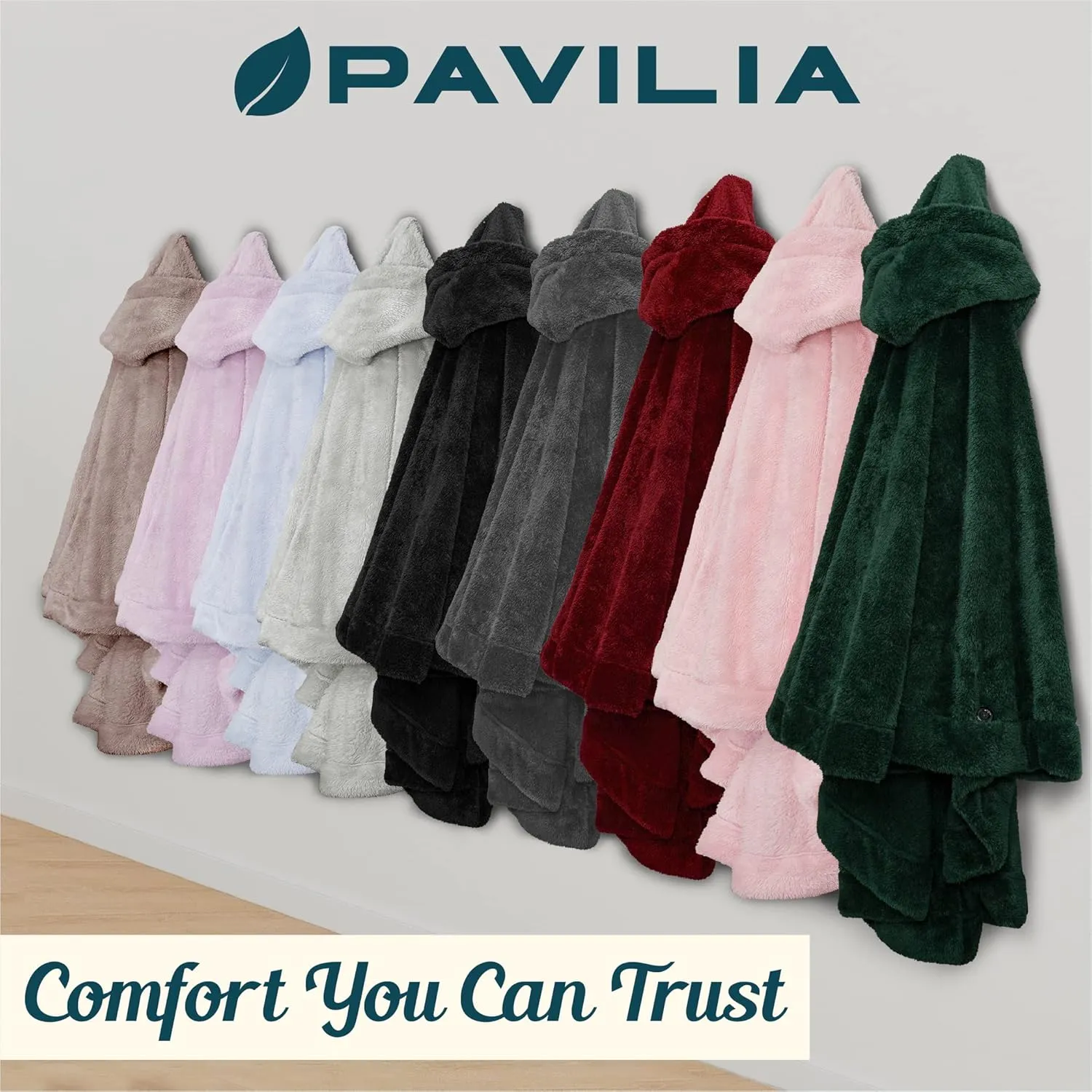 PAVILIA Angel Wrap Hooded Blanket Poncho, Wearable Blanket Throw Wrap Poncho for Women Adult, Cozy Fluffy Sherpa Fleece Shawl Cape with Hood pockets, Warm Gift for Mom Wife, Dark Gray
