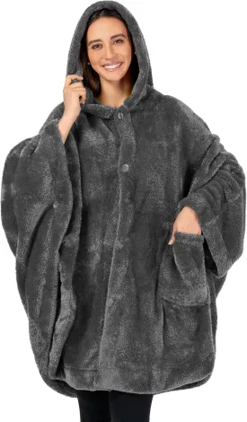 PAVILIA Angel Wrap Hooded Blanket Poncho, Wearable Blanket Throw Wrap Poncho for Women Adult, Cozy Fluffy Sherpa Fleece Shawl Cape with Hood pockets, Warm Gift for Mom Wife, Dark Gray